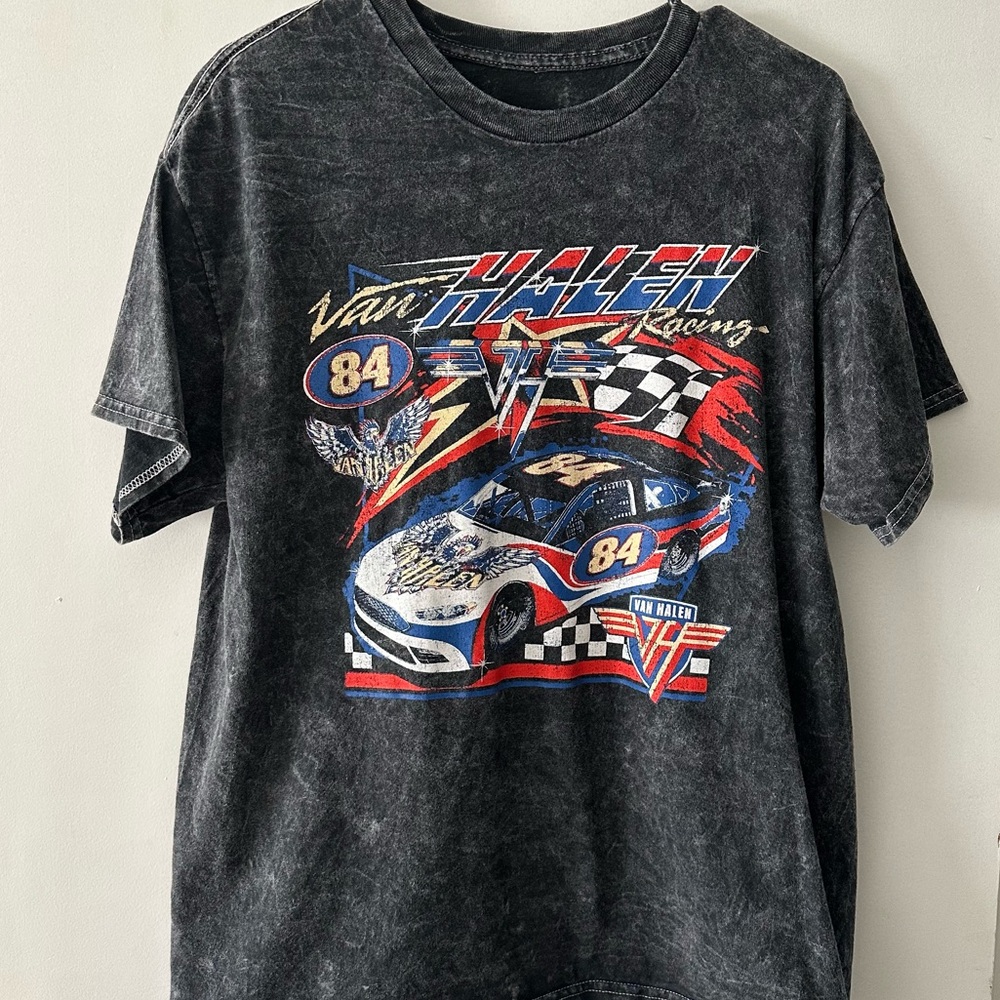 Van Halen T-shirt Mens large 1984 Concert Black Acid Wash Crew Racing